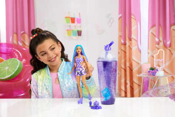 Barbie Pop Reveal Fruit Series Grape Fizz Doll, 8 Surprises Include Pet, Slime, Scent & Color Change