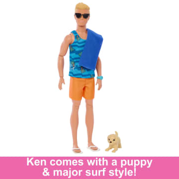 Ken Doll With Surfboard, Poseable Blonde Barbie Ken Beach Doll - Image 5 of 6