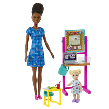 Barbie Teacher Playset With Brunette Doll, Small Doll And Accessories Like Flip Board, Desk And More