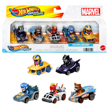 Hot Wheels Racerverse, Set Of 5 Die-Cast Hot Wheels Cars With Marvel Characters As Drivers - Imagem 1 de 6