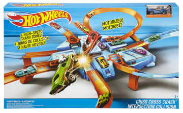 Hot Wheels Track Set With 1:64 Scale Toy Car, Criss-Cross Crash Track With Motorized Booster