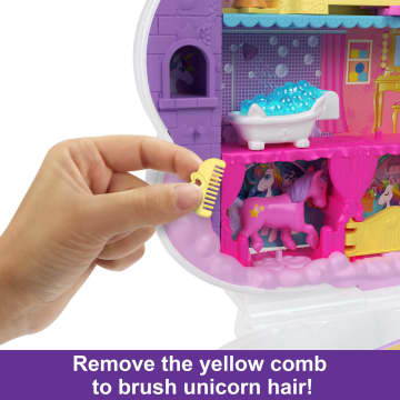 Polly Pocket Mini Toys, Rainbow Unicorn Salon Playset With 2 Dolls And 20+ Accessories