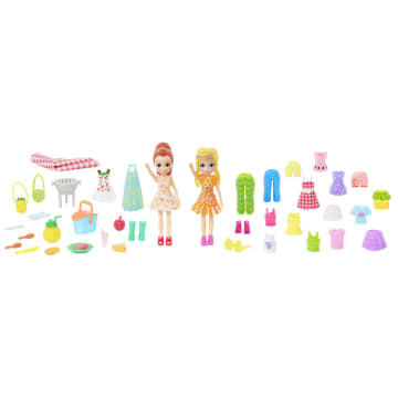 Polly Pocket Pocket Picnic Fashion Pack, 3-Inch Polly And Lila Dolls, 42 Fashions & Picnic Accessories, 4 & Up