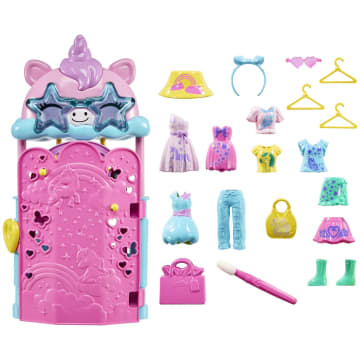Polly Pocket Glam It Up Style Studio Playset With 2 Dolls, Color Change And 19 Accessories