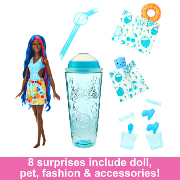 Barbie Pop Reveal Fruit Series Fruit Punch Doll, 8 Surprises Include Pet, Slime, Scent & Color Change
