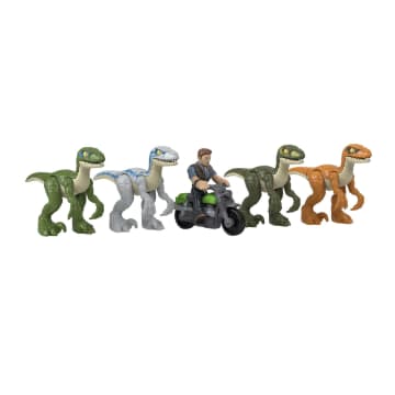 Imaginext Jurassic World Owen Grady With Raptors And T. Rex Dinosaurs, Raptor Raid, 7 Pieces