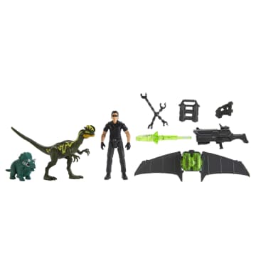 Jurassic Park Dr. Ian Malcolm Glider Figure Escape Pack & 2 Dinosaurs - Imagem 3 de 6