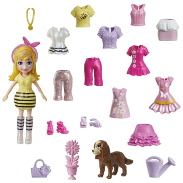 Polly Pocket Doll & 18 Accessories, Polly & Puppy Flower Pack - Image 1 of 6