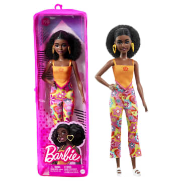 Barbie Fashionistas Doll #198, Petite Body With Curly Black Hair, Flower-themed Look And Accessories