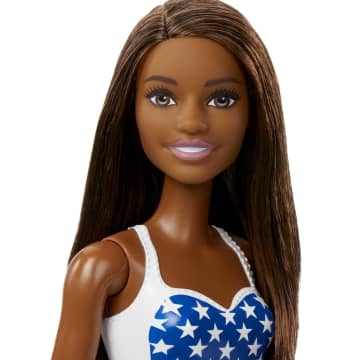 Barbie Flag Beach Barbie Brunette Doll (12 Inches) With Molded Stars & Stripes Swimsuit, 3 & Up