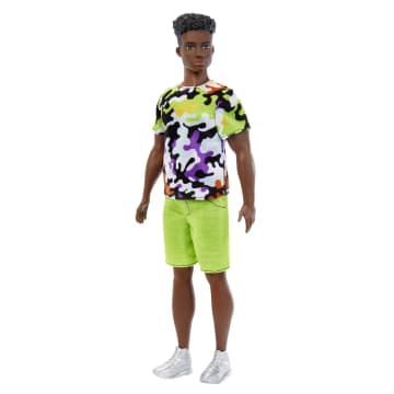 Barbie Ken Fashionistas Doll #123, Broad With Black Curly Hair in Multi-Colored Shirt & Shorts
