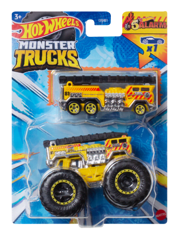 Hot Wheels Monster Trucks Vehículo de Juguete Camión 5 Alarm + Auto 5 Alarm