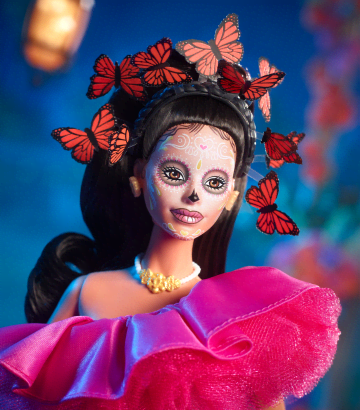 Barbie-Poupée Día de Muertos 2023 Avec Robe Rose à Volants