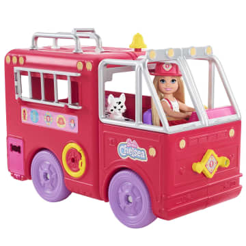 Barbie Chelsea Fire Truck Playset, Chelsea Doll (6 inch), Fold Out Firetruck, 15+ Storytelling Accessories,Stickers 3 & Up
