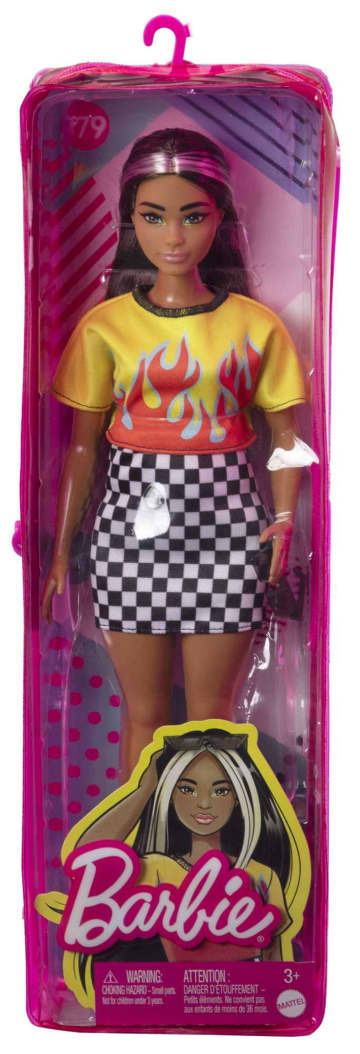 Barbie Fashionistas Doll #179, Curvy With Long Highlighted Hair in Crop Top & Checkered Skirt