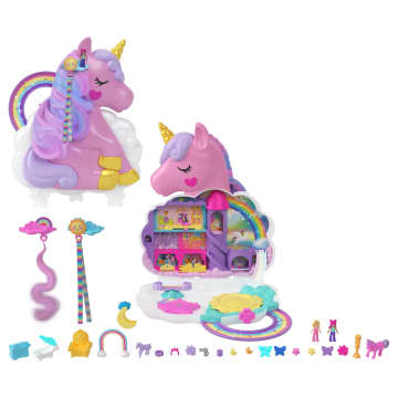 Polly Pocket Mini Toys, Rainbow Unicorn Salon Playset With 2 Dolls And 20+ Accessories