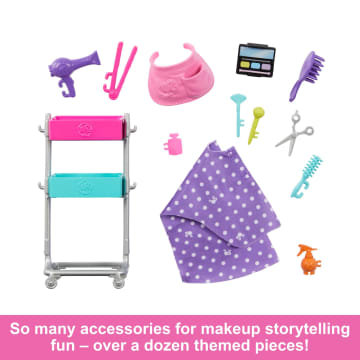 Barbie “Malibu” Stylist Doll & 14 Accessories Playset, Hair & Makeup Theme With Puppy & Styling Cart - Imagem 5 de 6