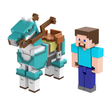 Minecraft Vanilla Figura de Brinquedo Pacote Steve e Cavalo com Armadura de 3.25