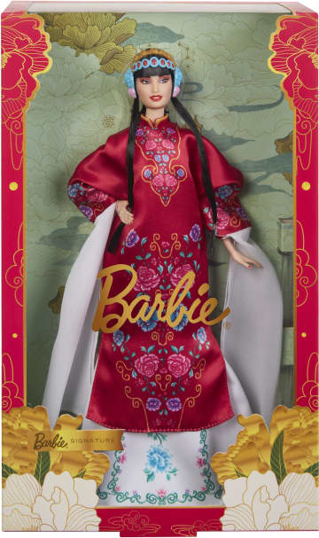 Barbie Signature Lunar New Year Collectible Doll In Red Floral Robe Inspired By Peking Opera