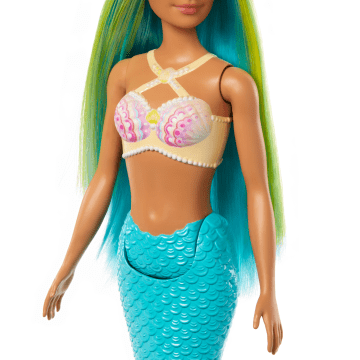 Barbie Fantasía Muñeca Sirena Cabello Verde y Azul - Imagem 4 de 6