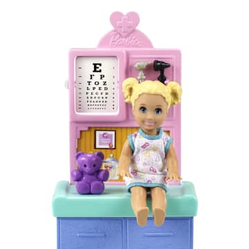 Barbie Career Pediatrician Playset, Brunette Doll, Exam Table, X-Ray, Stethoscope, Patient Doll, Teddy Bear