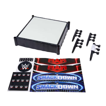 WWE Superstar Ring Playset With Spring-Loaded Mat & 4 EVent Apron Stickers (14-inch)