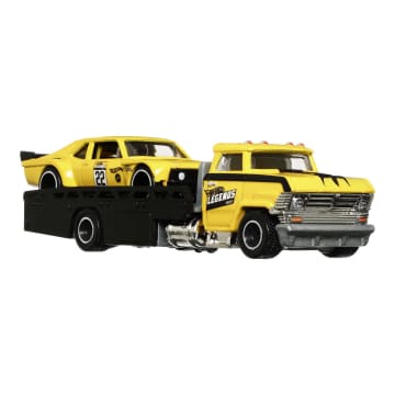 Hot Wheels Legends Team Transport Truck & Race Car, Gift For Racing Collectors