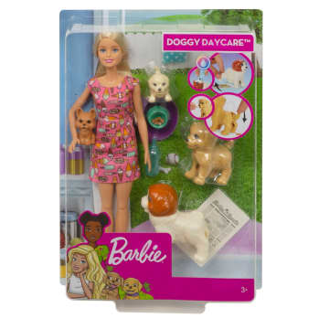 Barbie Doggy Daycare Doll, Blonde Hair With 2 Dogs & 2 Puppies