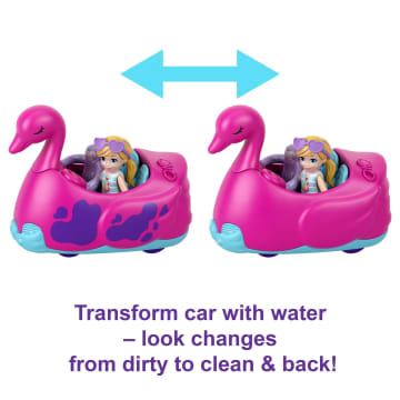 Polly Pocket Pollyville Flamingo Fun Car Wash, 2 Micro Dolls, 4 & Up