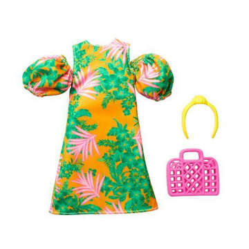 Barbie Fashion Pack, Clothing Set With Tropical Off-the-Shoulder Dress & Accessories For Dolls