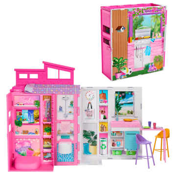 Barbie Getaway House, Doll House Playset With 4 Play Areas And 11 Decor Accessories