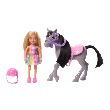 Barbie Chelsea Doll & Horse Toy Set, includes Helmet Accessory, Doll Bends At Knees To “Ride” Pony