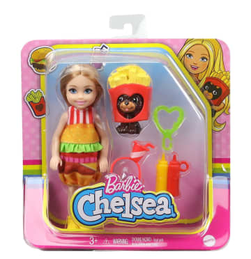 Barbie Club Chelsea Dress-Up Doll (6-Inch Blonde) In Burger Costume With Pet