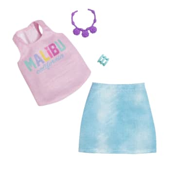 Barbie Fashion Pack Of Doll Clothes, Complete Look Set With Malibu Tank, Skirt And Accessories