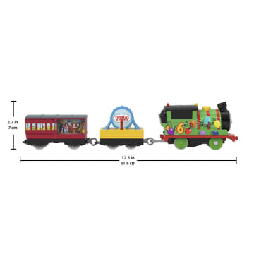 Thomas & Friends Party Train Percy Motorized Engine With Drum Cargo And Mail Car, 3 Pieces