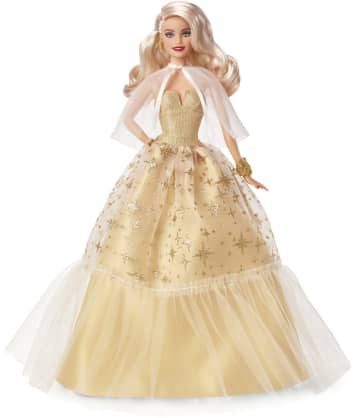 2023 Holiday Barbie Doll, Seasonal Collector Gift, Golden Gown And Blond Hair - Image 5 of 6