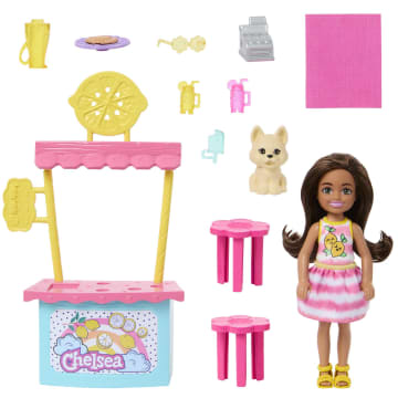Barbie Chelsea Lemonade Stand Playset With Brunette Small Doll, Puppy, Stand & Accessories Barbie Chelsea Doll & Accessories, Lemonade Stand Playset With Brunette Small Doll, Puppy, Stand & Pieces - Imagen 1 de 4