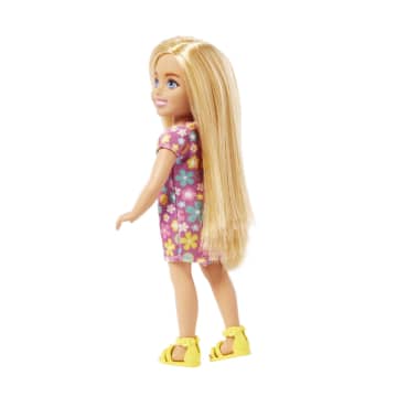 Barbie Chelsea Doll, Small Doll Wearing Purple Flowered Dress With Blond Hair & Blue Eyes