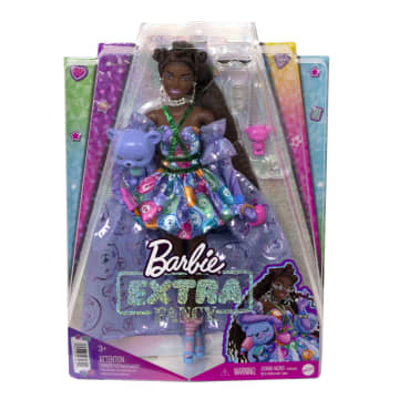 Barbie Extra Fancy Doll in Teddy-Print Gown With Pet, 3 Year Olds & Up