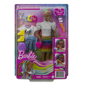 Barbie Leopard Rainbow Hair Doll With Color-Change Hair Feature, 16 Accessories, Ages 3 To 7