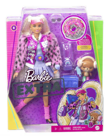 Barbie Extra Doll #8 in Varsity Jacket With Furry Arms & Pet Teddy Bear For 3 Year Olds & Up