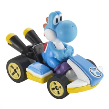 Hot Wheels Mario Kart Vehículo de Juguete Paquete de 4 con Diddy Kong, Waluigi, Toad y Yoshi azul