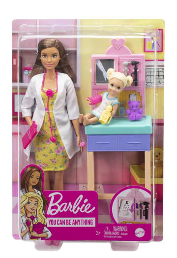 Barbie Profesiones Set de Juego Pediatra Cabello Castaño con bebé