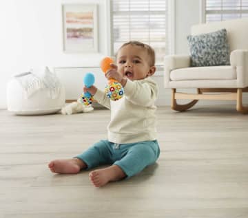 Fisher-Price Baby Rattle Maracas, Set Of 2 Newborn Toys, Rattle ‘n Rock Blue/Orange