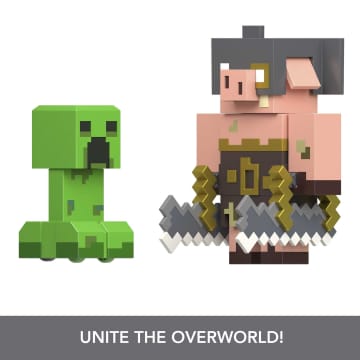 Minecraft Legends Action Figure 2-Pack, Creeper vs Piglin Bruiser, 3.25-in Collectible Toys