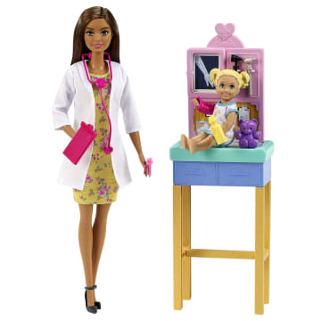 Barbie Career Pediatrician Playset, Brunette Doll, Exam Table, X-Ray, Stethoscope, Patient Doll, Teddy Bear