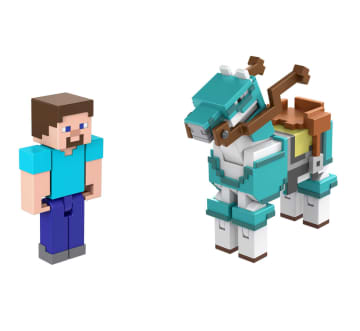 Minecraft Vanilla Figura de Brinquedo Pacote Steve e Cavalo com Armadura de 3.25