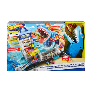 Hot Wheels Track Set And 1:64 Scale Toy Car, City Shark Escape, Multi-Level Playset
