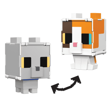 Minecraft Vanilla Figura de Brinquedo Flippin' de 3.75" Gato Calico + Gato Pelo Curto Britânico