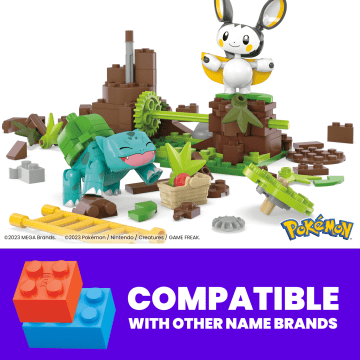 MEGA Pokémon Emolga And Bulbasaur's Charming Woods Building Toy Kit (194 Pieces) For Kids - Image 4 of 6